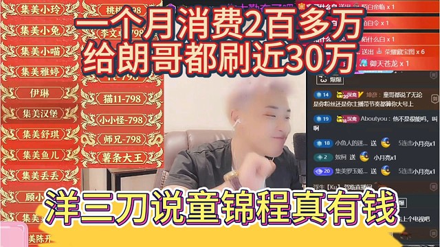 童锦程是真有钱，一个月消费两百多万，给张开朗都刷了近30万