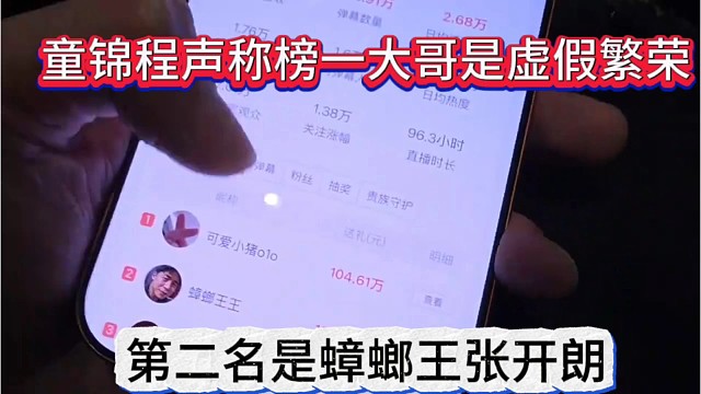 童锦程声称榜一大哥是虚假繁荣，第二名是蟑螂王