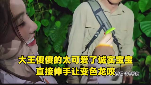 大王傻傻的太可爱了诚实宝宝，直接伸手让变色龙咬。
