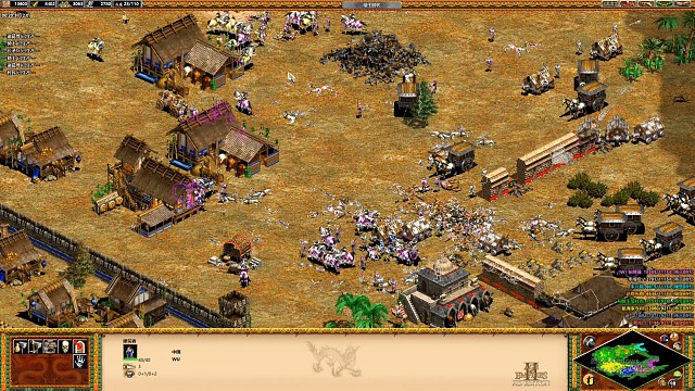 [帝国时代2]人机4VS4，森林竞技场我方反败为胜。本来看到城毁墙破、兵临城下，我的心都绝望了。