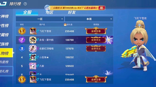 送礼值榜一