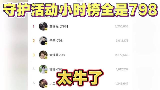 守护活动小时榜前5全是798 太牛啦
