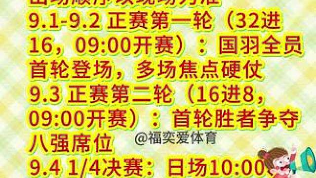 国羽深圳大师赛赛程来了 9.1‑9.6深圳羽毛球大师赛，超级750级别重磅赛事。国羽开启单败淘汰征程，层层闯关向冠军发起冲击，多场强强对决值得期待。关注赛事直播，一同见证国羽选手赛场拼搏。