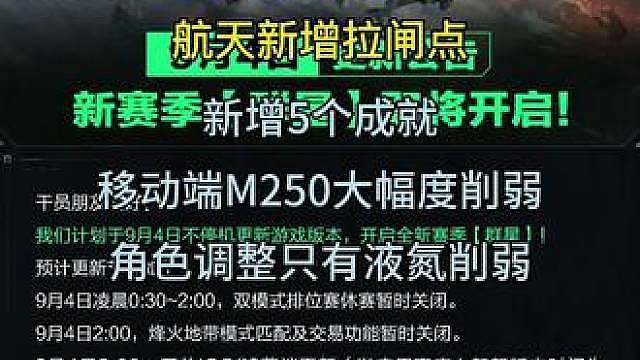 s11新赛季3x3难度大幅度降低!航天新增拉闸点! s11新赛季3x3难度大幅度降低！航天新增拉闸点潮汐监狱这下是真的删了都没人在意了！枪械调整只有M250削弱其余枪械调整全部增强角色调整只有液氮被削弱其余角色全是增强一期视频带你了解新赛季更新公告