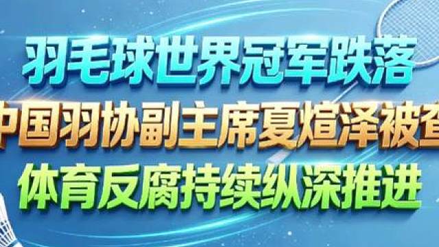 世界冠军跌落，中国羽协副主席夏煊泽被查，体育反腐持续纵深推进
