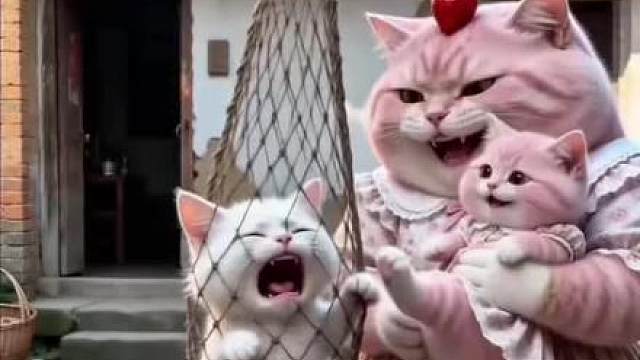 白猫带着孩子来偷吃，今天被逮住了……