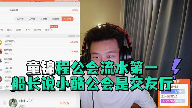 童锦程公会流水第一船长说小酷公会是交友厅
