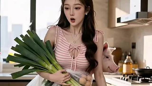 左手拎鸡，右手提鸭，后面还背着个胖嘟嘟的小猪玩偶，这造型回头率百分百！一路晃晃悠悠，感觉自己就是村里最“拉风”的崽！这画面有没有戳中你的笑点？你笑了吗？