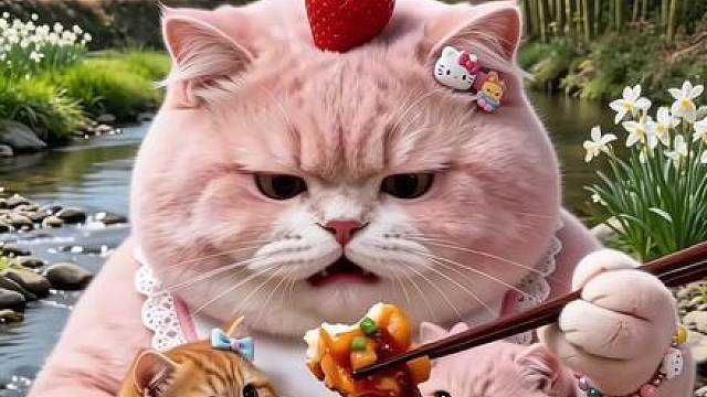 猫妈妈太贪吃了，小菊小粉都没吃饱