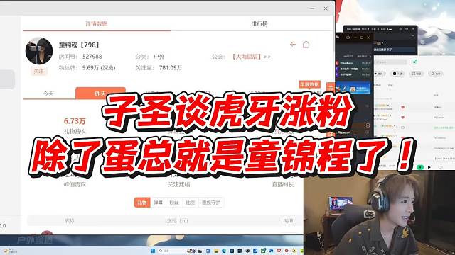 子圣谈虎牙涨粉除了蛋总就是童锦程了