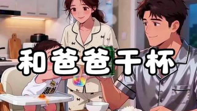 爸爸：小朋友不能喝。宝宝：啊——干杯！