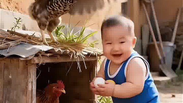 抱蛋崽笑到眯眼，鸡气到起飞：这迷惑操作，可爱到犯规~