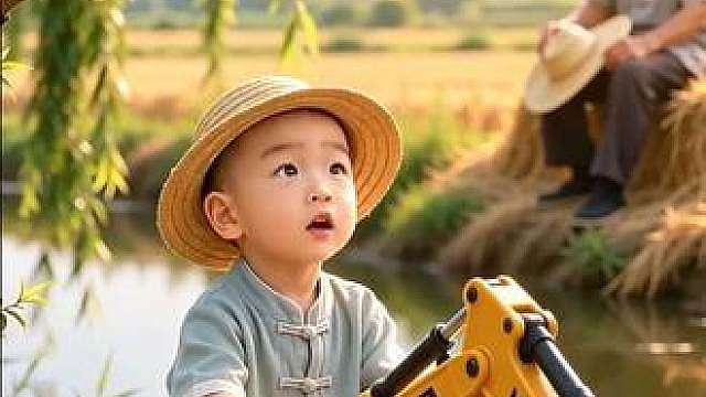 萌娃开挖机捞纸船，吓得白鹭落了水
玩中学系列-挖掘机画《绝句》，萌娃早教不发愁！