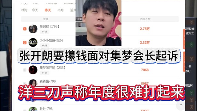 洋三刀声称年度很难打起来，张开朗要攥钱面对集梦会长起诉