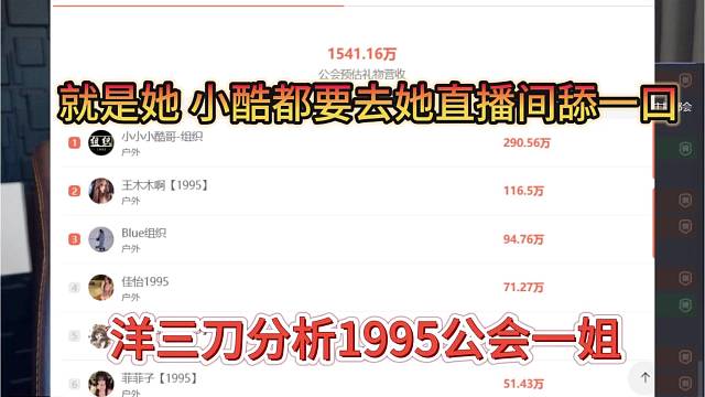 洋三刀分析1995公会一姐，就是她 小酷都要舔她