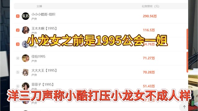 洋三刀声称小酷打压小龙女不成人样，小龙女之前还是1995公会一姐