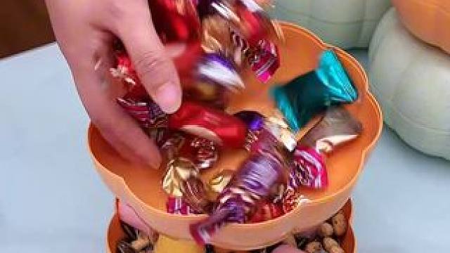 南瓜干果盘 家用南瓜干果盘，网红客厅双层零食可爱创意果盒春节年货果盘#干果盘 #果盘 #新年果盘 #