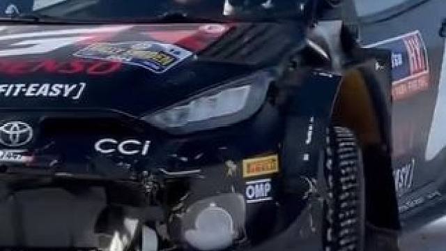 2024wrc瑞典站，最后一个比赛日胜田贵元又撞车了，前脸和后屁股都撞烂了，战损严重啊～SS18他就