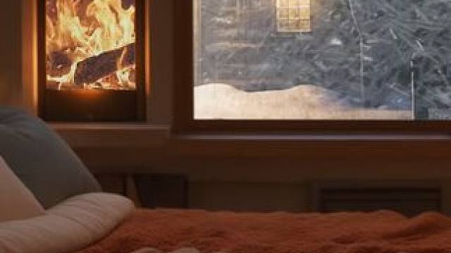 在温暖小屋的寒冷暴风雪夜，壁炉木柴燃烧，风雪声，放松助眠 #白噪音 #助眠声音 #助眠视频 #睡眠音