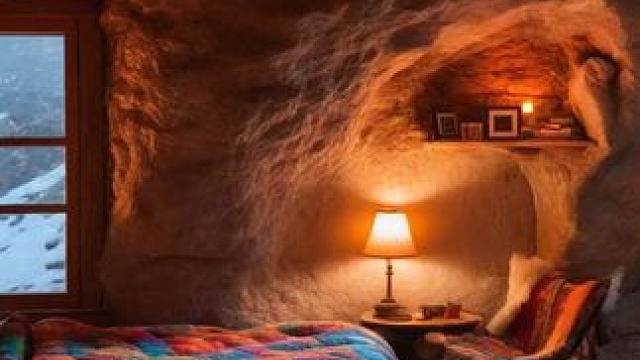 在一个山洞建成的温暖小屋里，伴着呼啸风雪，放松入睡 #白噪音 #助眠声音 #睡眠音乐 #催眠疗愈 #