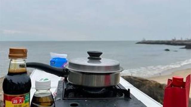 海滩渔船买现捞活海鲜，海滩烹饪