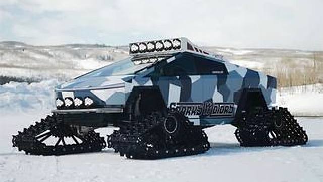 把轮胎换成履带，防滑效果会增强吗？赛博皮卡雪地测试，眼见为实#雪地穿越 #越野 #特斯拉 #履带 #