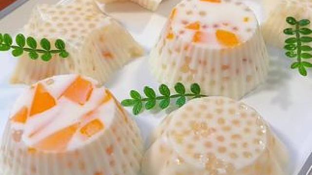 搅一搅就能做的芒果西米奶冻，a弹嫩滑，小朋友超喜欢#一学就会的小甜品 #奶冻