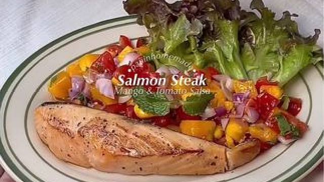 春季低碳高蛋白轻食｜香煎三文鱼搭配芒果番茄沙拉#低卡低脂餐 #吃瘦不饿瘦 #合理饮食营养均衡 #节后