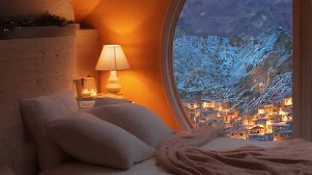 暴风雪夜晚，住在大山深处的度假小屋里吧！ #白噪音 #助眠视频 #助眠声音