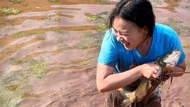 #抓鱼 #农村生活 #户外 #春游 #逮鱼摸虾 ，这美女该如何形容你们说了算？