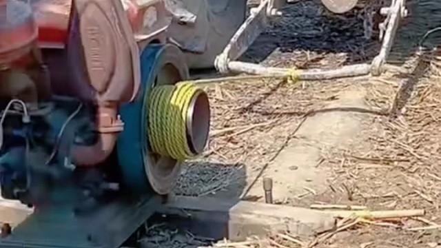 绳子太长了发动机着火转数高又把绳子缠上了