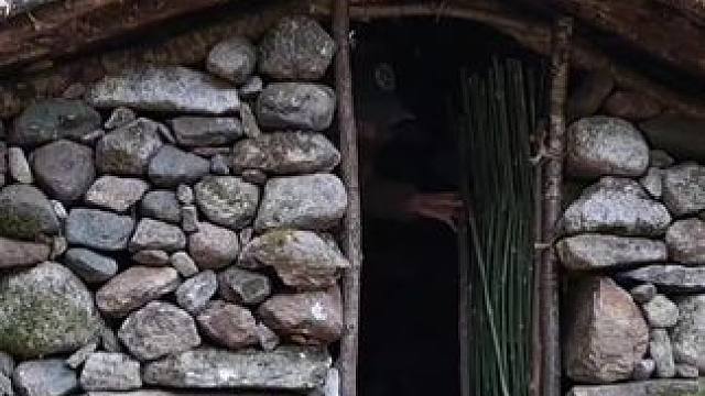 建造河边石屋生活 #荒野建造 #野外建造 #石屋