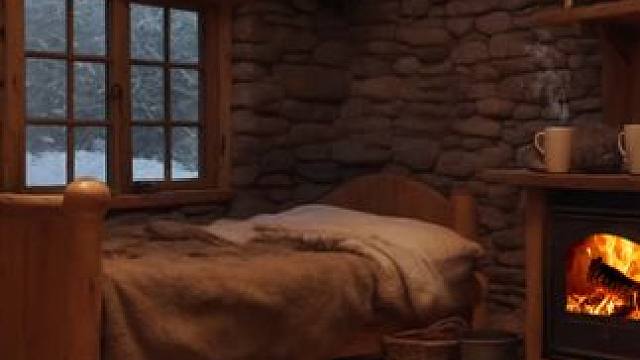 在温暖森林小屋度过暴风雪夜晚，壁炉燃烧，巨大的风雪声 #白噪音 #助眠声音 #睡眠音乐 #催眠疗愈 