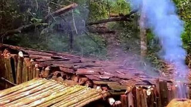 一人建造气派木屋独居生活 #荒野建造 #野外建造 #庇护所