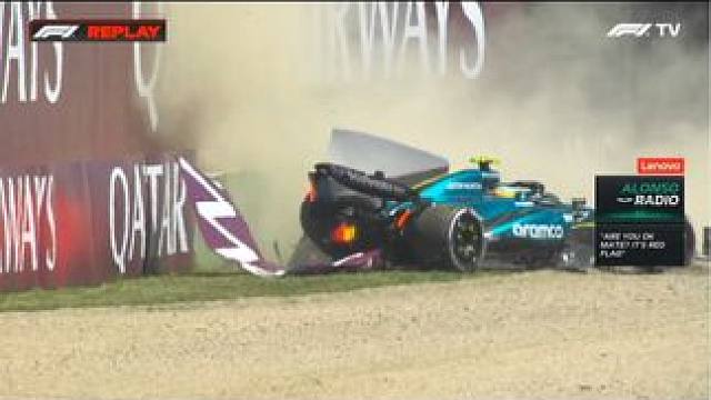 #2024f1伊莫拉站 周六三练阿隆索赛车失控打滑Spin上墙引发红旗#阿隆索 #2024f1伊莫拉