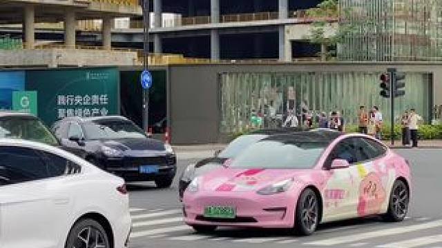 可爱的星之卡比的特斯拉3p#改色膜案例分享 #特斯拉model3 #星之卡比