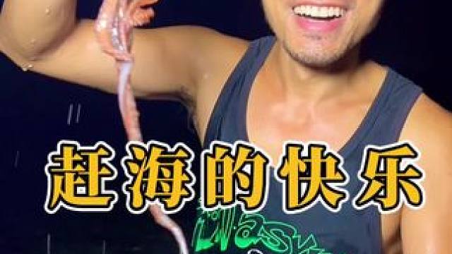 今天赶海的人超多，我们运气不错，一下海就抓到八爪鱼，还抓了螃蟹、海参、猪仔螺、寄居蟹…开心！#赶海#