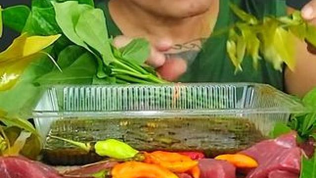 野菜搭配牛肉刺身，皮弄哥吃出了新高度 #肥牛 #咀嚼音 #咀嚼音解压 #美食分享 #我要上热门 #泰