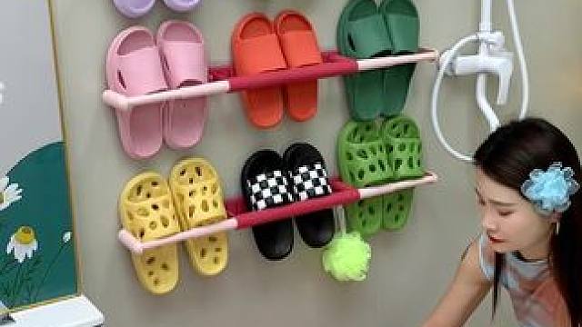 #可伸缩拖鞋架  鞋拖鞋用它收纳不占空间，还能挂毛巾，卫生间干净整洁多了#免打孔  实用省空间 #收