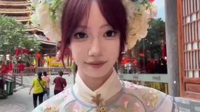 到我簪花啦～#甜妹 #汉服 #簪花 #今天长这样