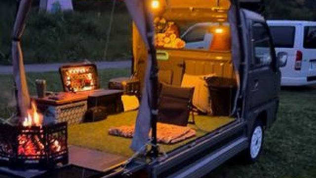 小卡车低成本改造的露营车 #露营报告 #露营车改装