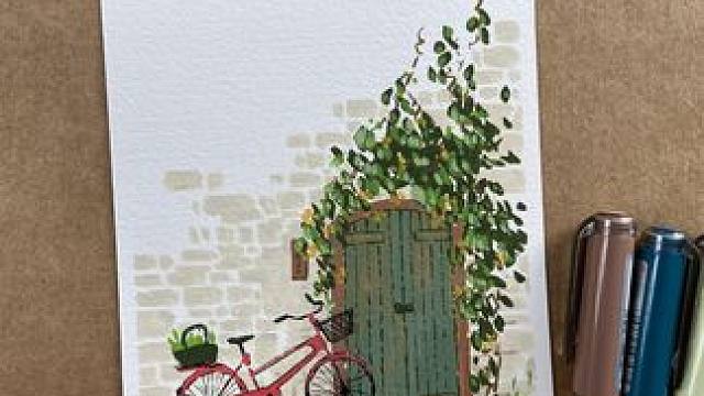 丙烯马克笔 | 复古小场景 #绘画过程 #绘画教程 #丙烯马克笔 #丙烯马克笔绘画 #画画的佳航