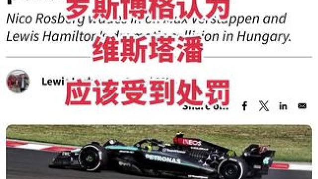 罗斯博格认为维斯塔潘应该受到处罚 #匈牙利大奖赛 对于维斯塔潘和汉密尔顿的碰撞事故，罗斯博格坚持认为