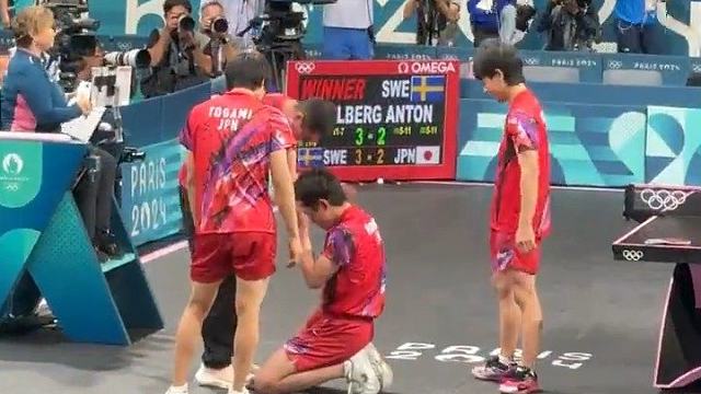 日本都输了，张本智和都跪了，他的队友居然在那笑？？？？笑什么？笑他软无力没有扛住被反盘了？还是笑他这