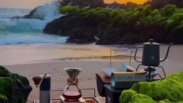 日落和海浪 #落日余晖映晚霞一抹夕阳美如画 #露营报告