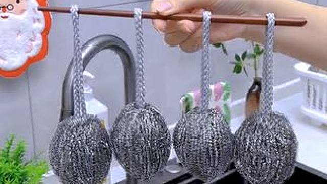 自带挂绳的钢丝球，用料足，很紧实不容易松散变形，用完挂起来收纳干净卫生！#钢丝球