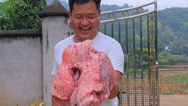 不要钱的牛肺整回家干煸，麻辣爽口下酒不摆了！ #新农人计划2024 #乡村生活家