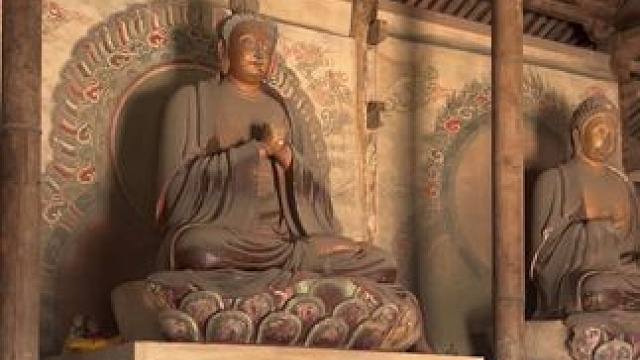 平遥慈相寺彩塑壁画（金-国5） 寺院坐北朝南，三进院落布局，轴线上存有山门、乐楼（仅存台基）、关帝殿