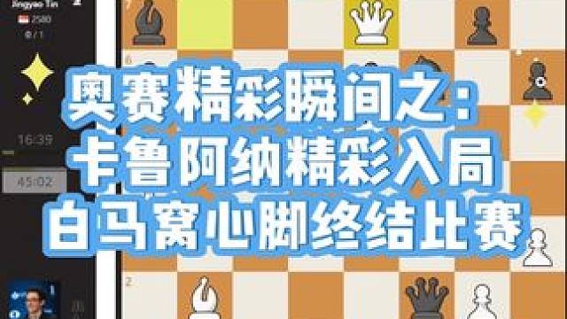 奥赛精彩瞬间之卡鲁阿纳精彩入局，白马窝心脚终结比赛！#国际象棋的玩法 #下棋 #脑力开发 #儿童思维