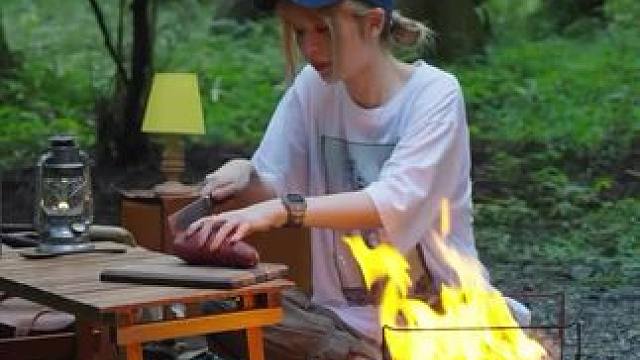 露营柴火红薯饼 #露营报告